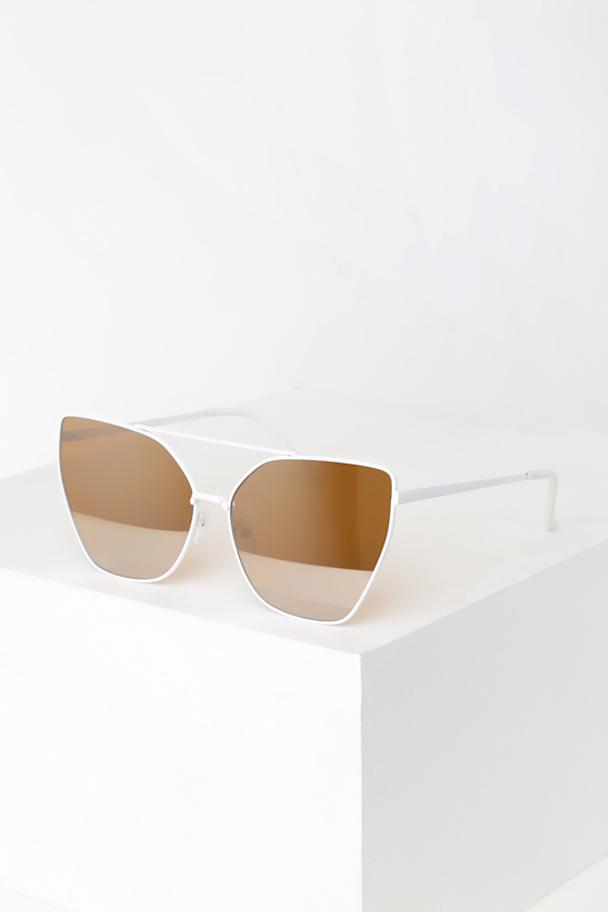 Grade A White and Yellow Mirrored Oversized Cat-Eye Sunglasses 1