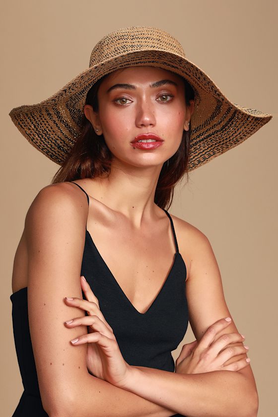 Banyan Tan and Black Floppy Straw Hat - Lulus