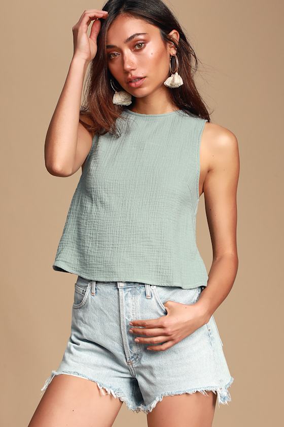 Julisa Sage Green Tie-Back Tank Top 3