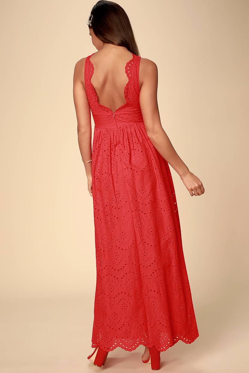Cute Eyelet Maxi Dress - Red Maxi Dress - Red Eyelet Dress - Lulus