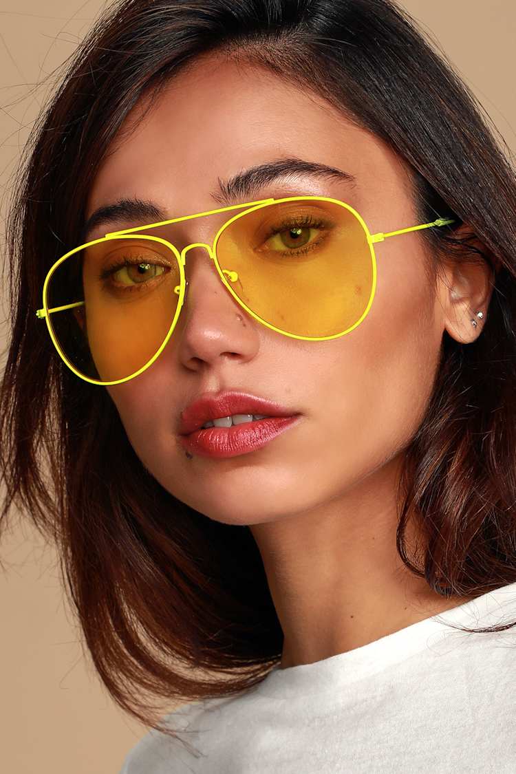 Cute Neon Sunglasses - Bright Yellow Sunnies - Neon Aviators  display picture 2