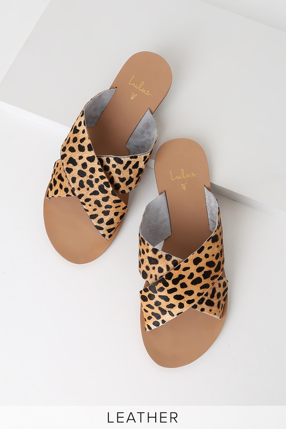 leopard calf hair slides