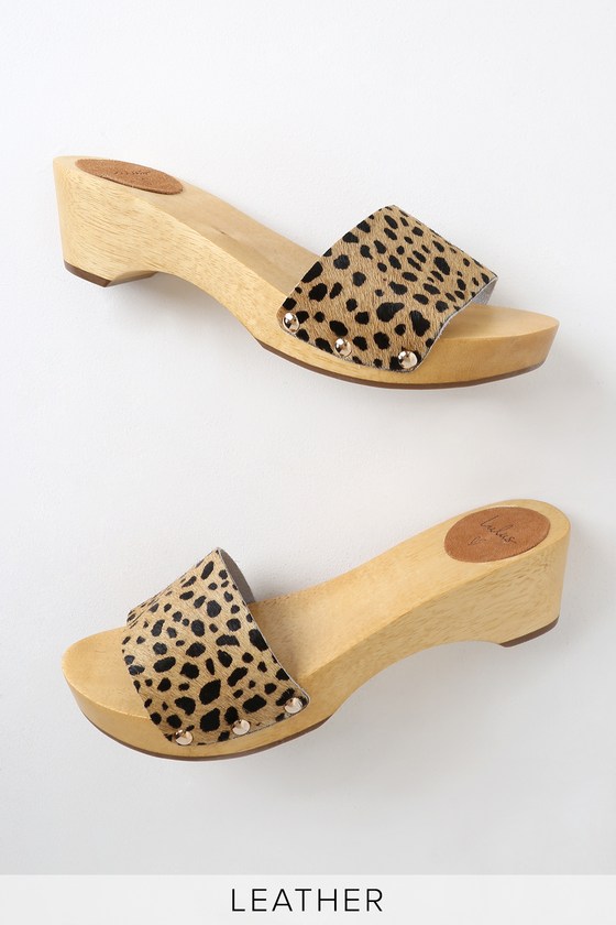 Lulus Wyatt - Leopard Calf Hair Slide Sandals - Wooden Sandals