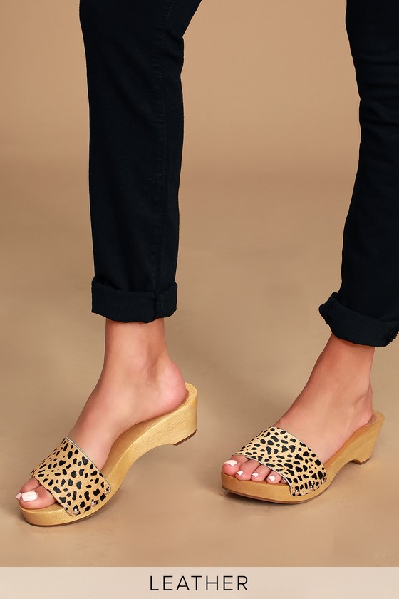 leopard calf hair slides