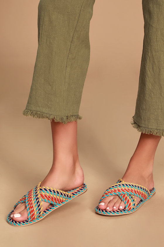 Salt & Umber Saraya Rainbow Woven Sandals Woven Slide Sandals Lulus