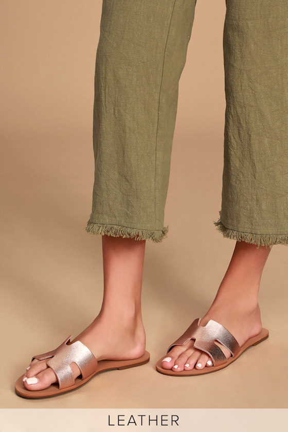 Cadence Rose Gold Nappa Leather Slide Sandals 1