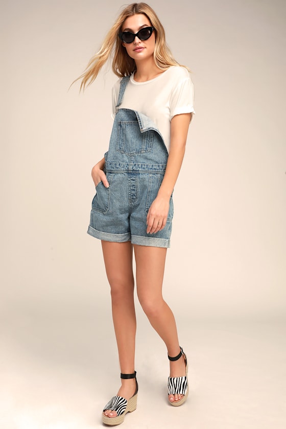 Sunny Strolls Light Wash Denim Short Overalls? 1