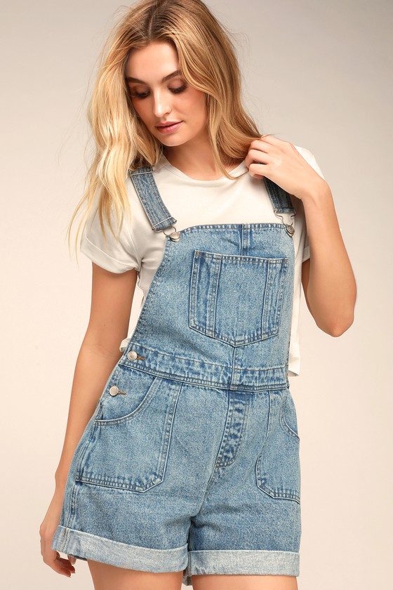 Cute Light Wash Overalls - Denim Short Overalls - Denim Shortalls - Lulus