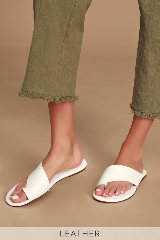 Thea White Vachetta Leather Toe-Loop Slide Sandals 1