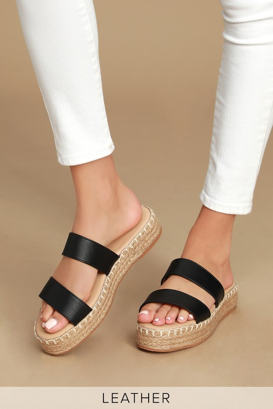 black espadrille flat sandals