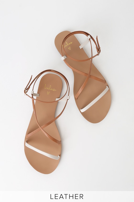 Lulus Chrissy Colorblock - Natural and White Sandals - Sandals