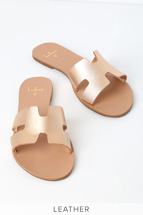 Cadence Rose Gold Nappa Leather Slide Sandals 2