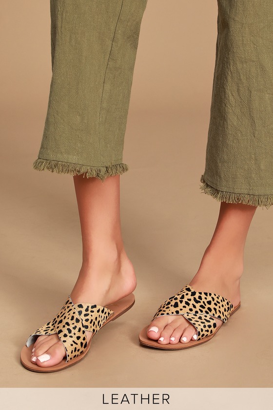 leopard calf hair slides