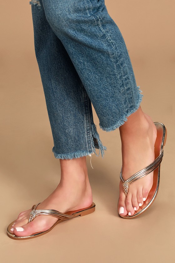 Cute Metallic Sandals - Thong Sandals - Gold Flip Flops