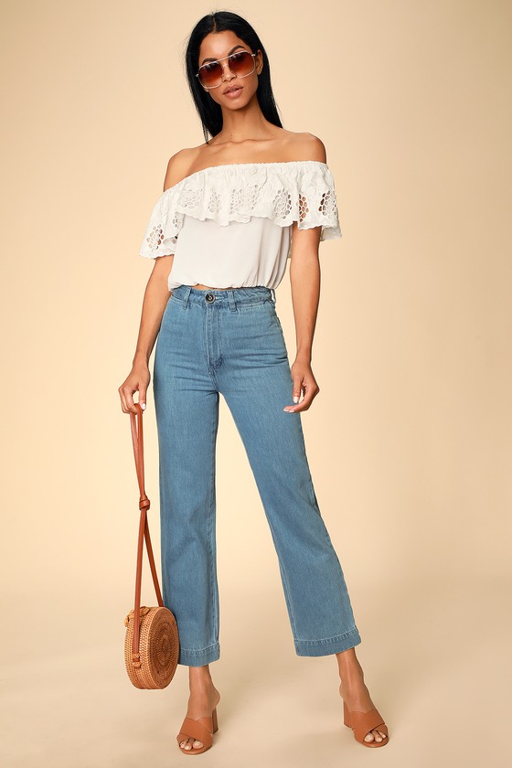 Lovely White Top - Off-the-Shoulder Embroidered Top - Crop Top - Lulus