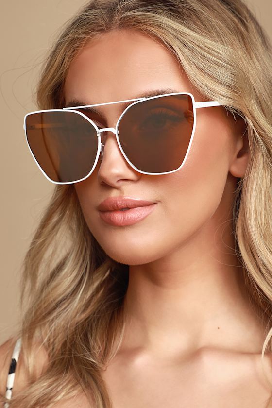 Grade A White and Yellow Mirrored Oversized Cat-Eye Sunglasses 2