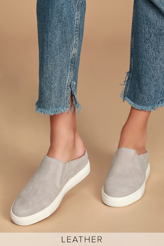 Claudine Grey Suede Leather Slide-On Flatform Sneakers 1