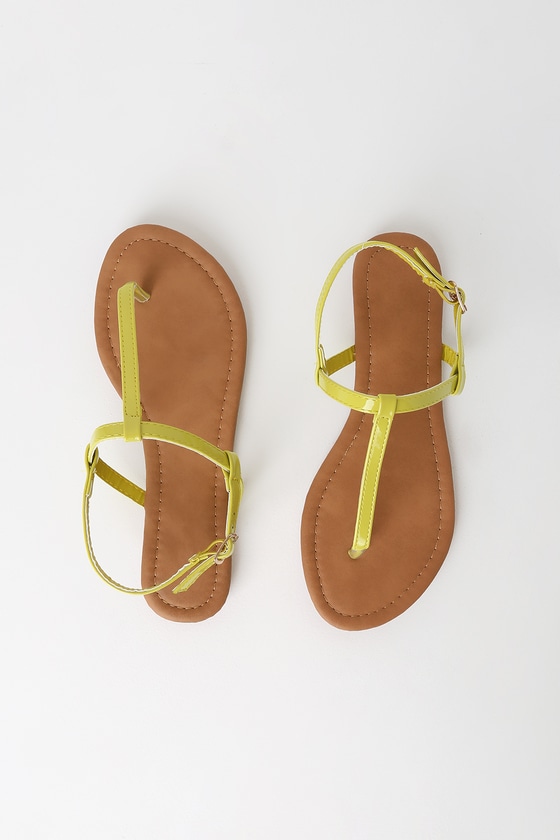 Canary Yellow Sandals - Patent Vegan Leather Sandals - Sandals
