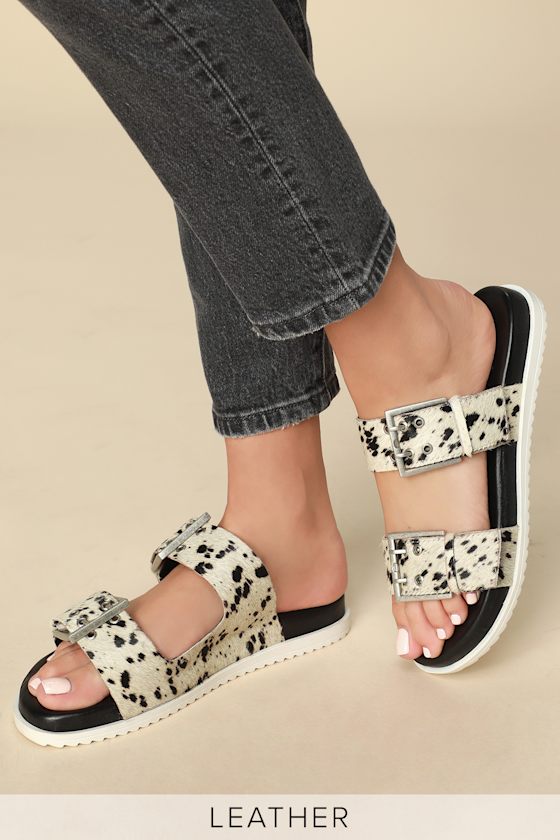 Hey Pony Black and White Pony Fur Slide Sandals 2