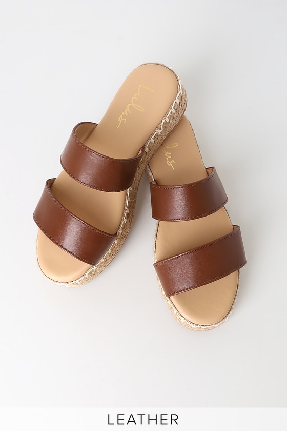 greece cognac leather slide sandals