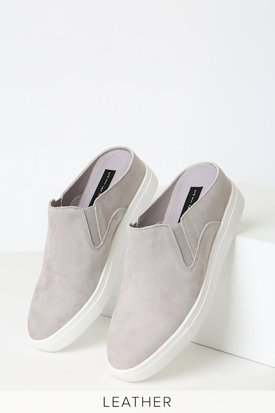 Claudine Grey Suede Leather Slide-On Flatform Sneakers 2
