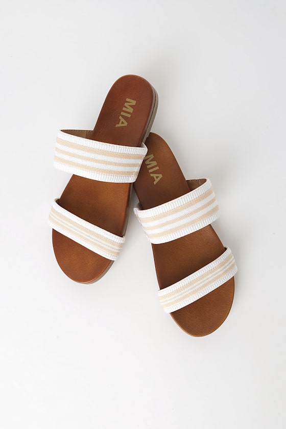 Tamryn Natural and White Striped Slide Sandals 1