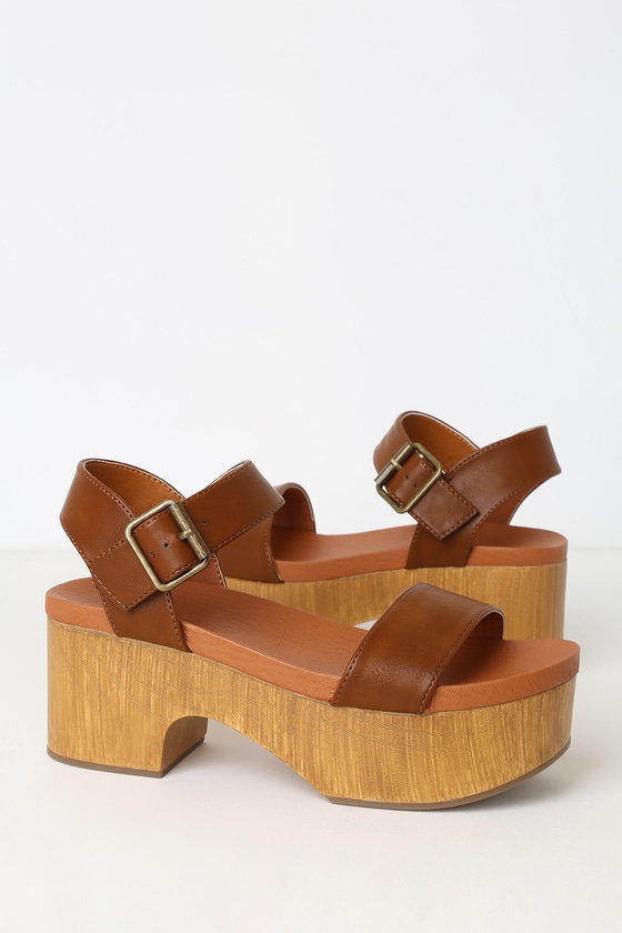 Cute Tan Heels - Wooden Platform Heels - High Heeled Sandals - Lulus