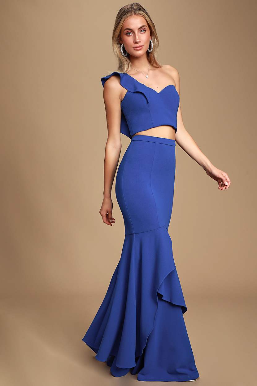 Bariano Ariana Cobalt Blue Maxi Dress Two Piece Dress Lulus
