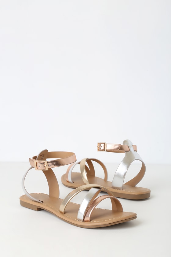 Cute Strappy Sandals - Metallic Sandals - Flat Sandals - Lulus