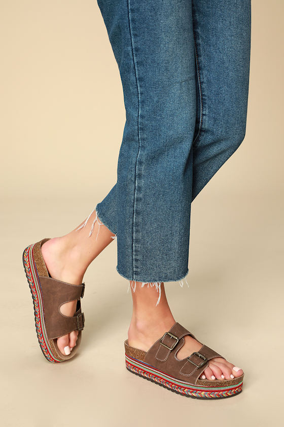 Ada Brown Suede Platform Slide Sandals 5