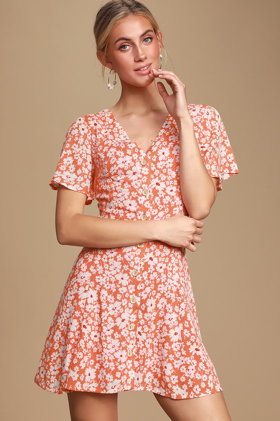 orange floral mini dress