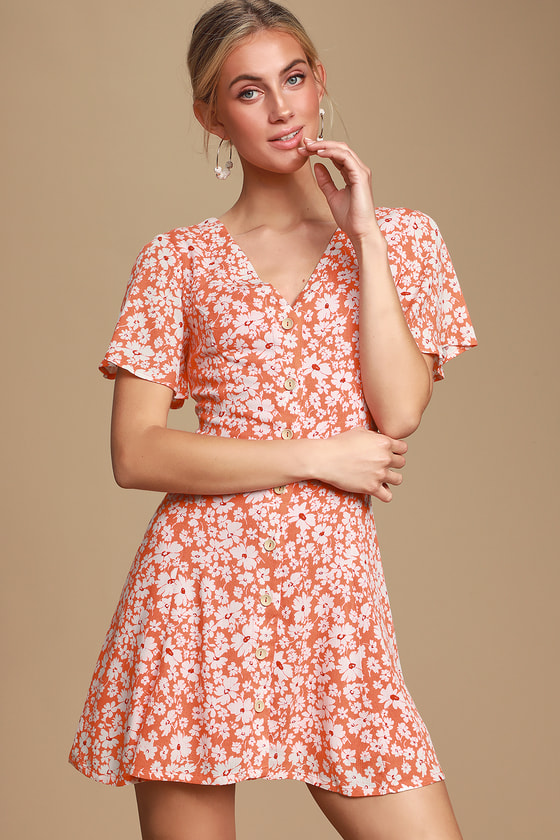 floral button front dress