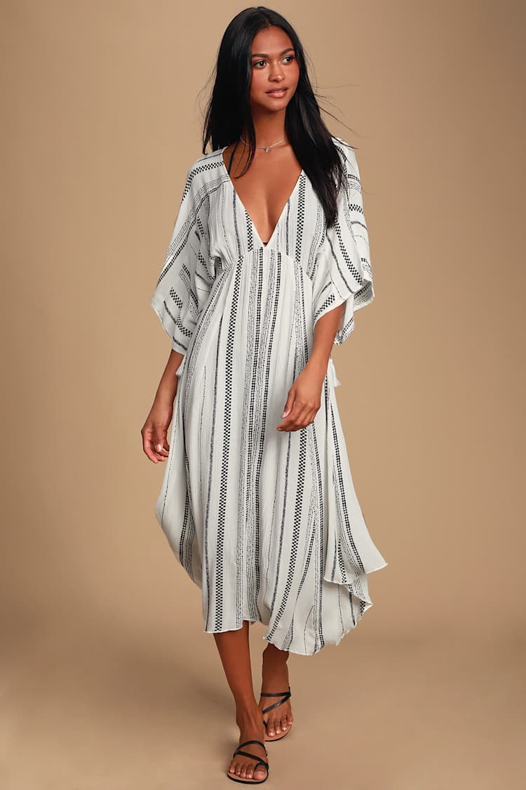 Augas Santas Black and White Striped Swim Cover-Up