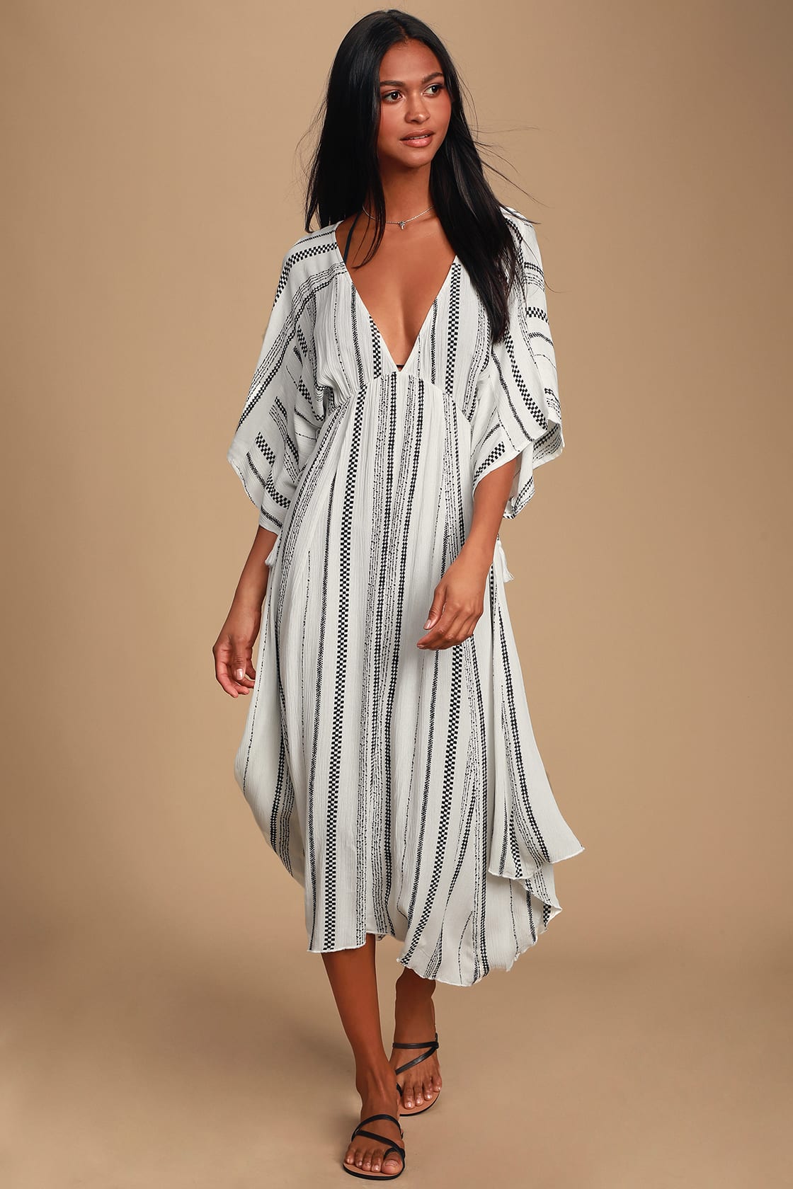 White and Blue Striped Swimsuit Cover Up for Greece Vacation