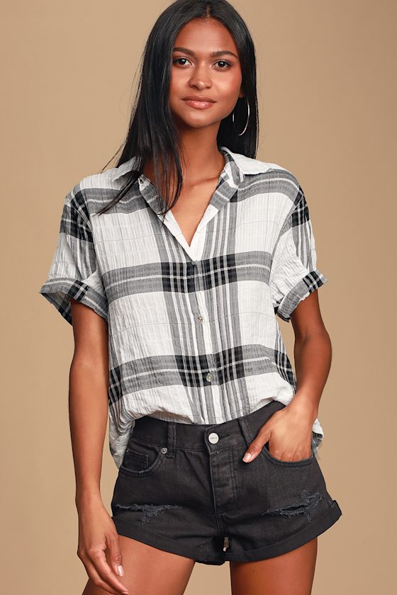Blanco Plaid Top (S)