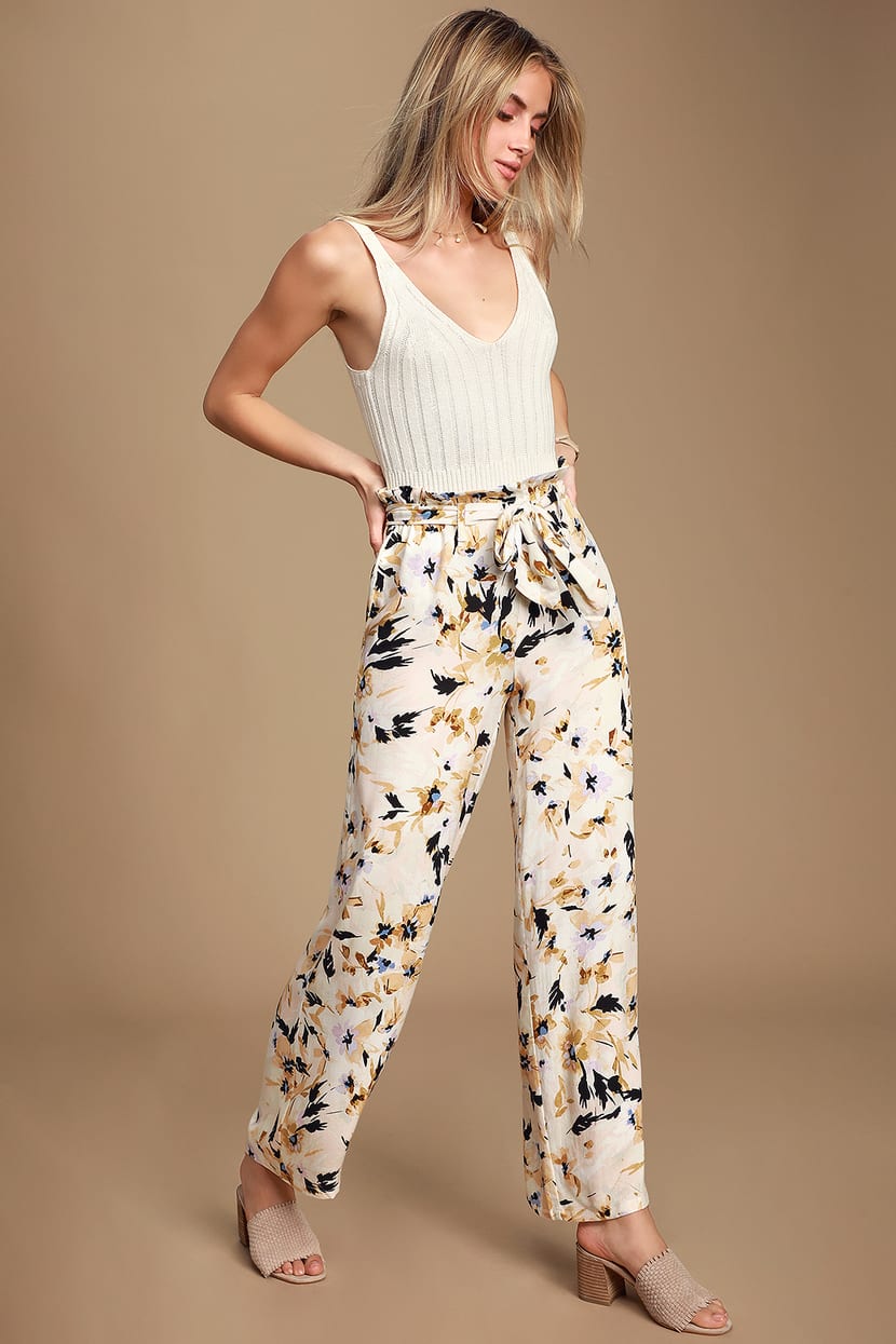 O Neill Alli Pants Floral Print Pants Paperbag Waist Pants Lulus