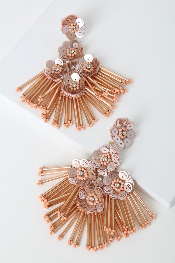 Cahill Rose Gold Beaded Flower Earrings 1