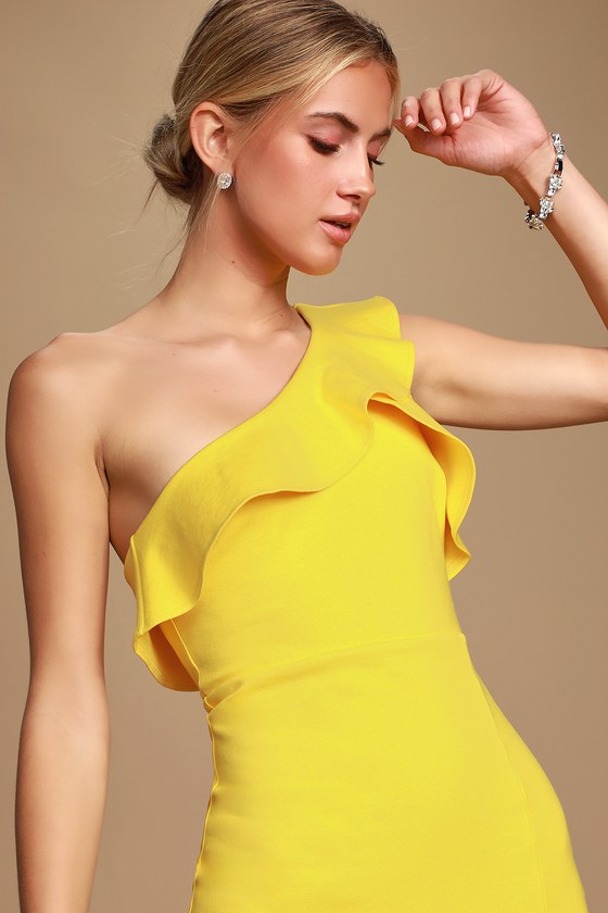 Chic Yellow Dress One Shoulder Dress Bodycon Dress Lulus
