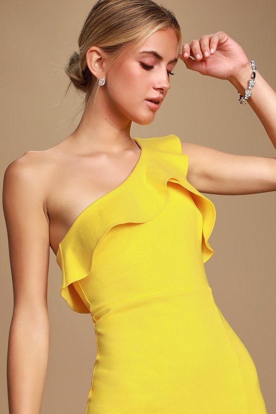 one sleeve yellow dress