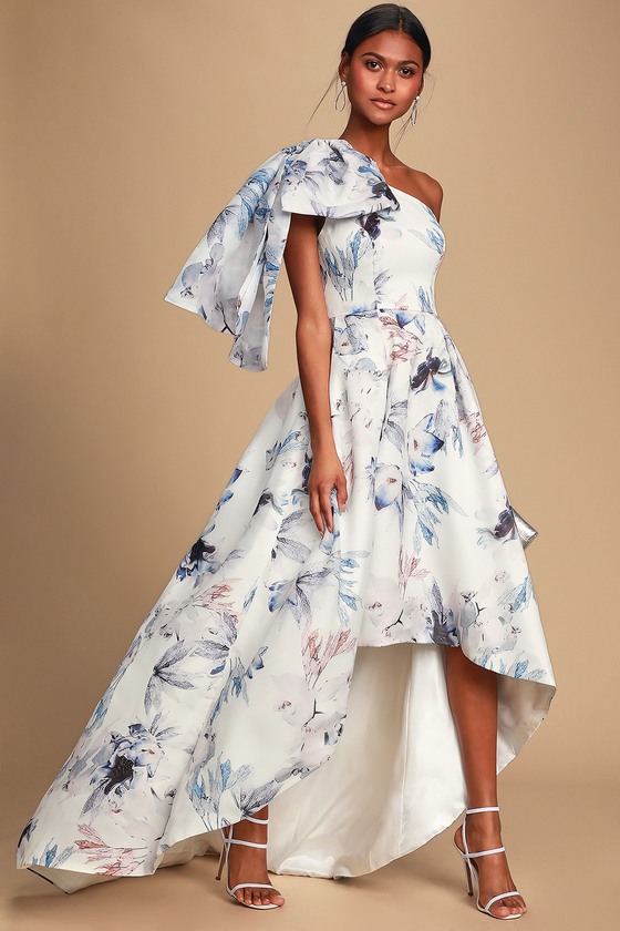 Josephine White Floral Print One-Shoulder High-Low Dress