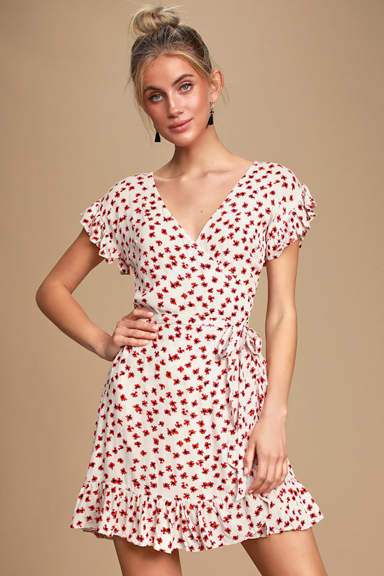 Wrap and Roll White Floral Print Mini Wrap Dress 2