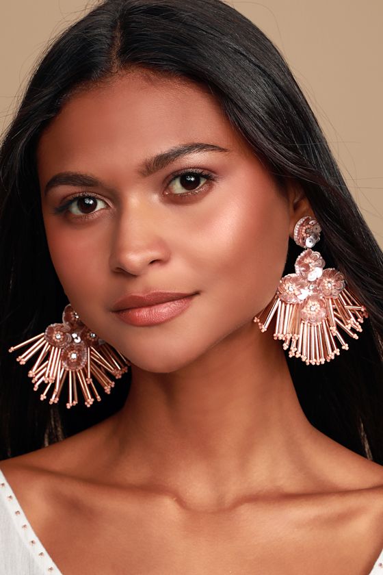 Cahill Rose Gold Beaded Flower Earrings 4
