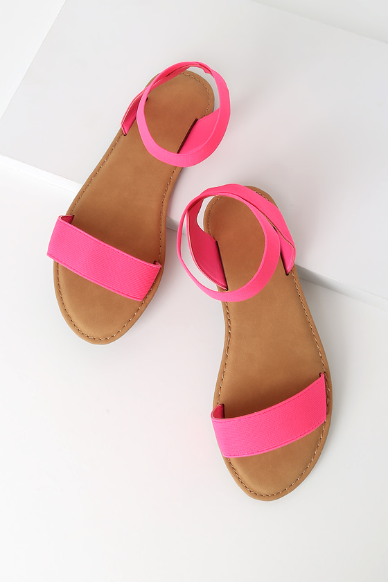 Cute Neon Pink Sandals - Elasticized Sandals - Ankle-Wrap Sandals - Lulus