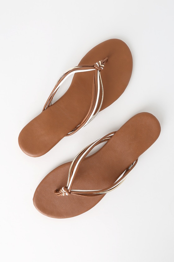 Cute Tan Multi Sandals - Thong Sandals - Brown Multi Flip Flops - Lulus