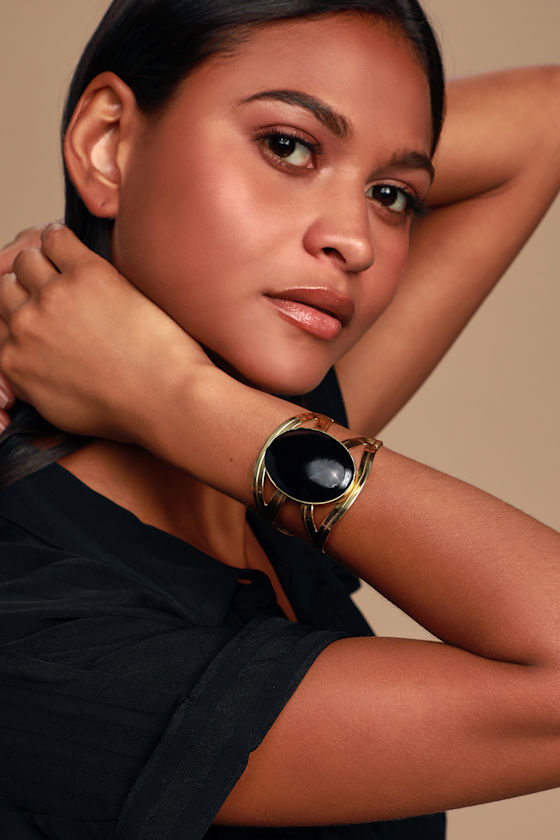 Jack Black and Gold Stone Cuff Bracelet 1