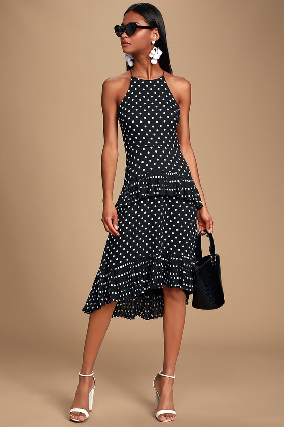 black and white polka dot ruffle dress