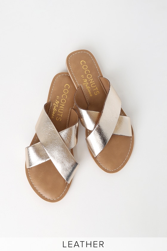 Coconuts by Matisse Pebble - Gold Leather Sandals - Slides - Lulus