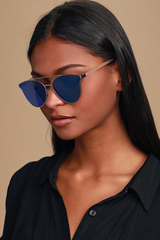 Silver and Blue Sunglasses - Aviator Sunglasses - Sunglasses - Lulus