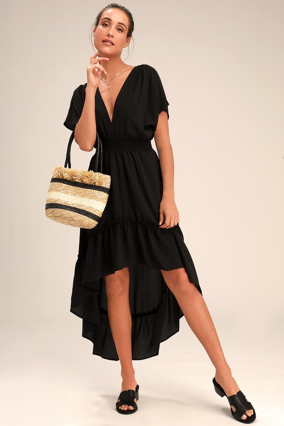 Lovely Black Dress - High-Low Dress - Short Sleeve Dress - Lulus