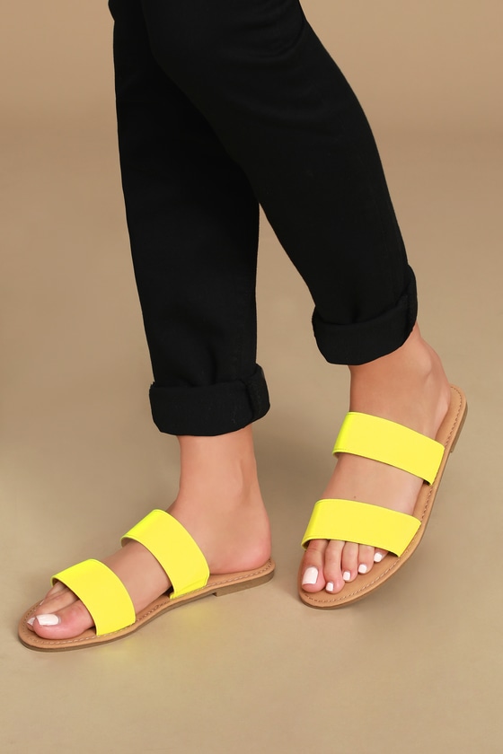 Cute Neon Sandals - Yellow Slides - Sandals - Slide Sandals